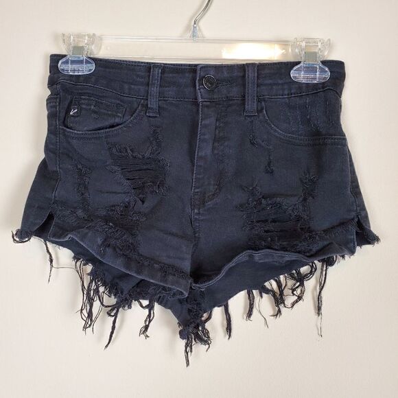 Kancan Black Ripped Distressed Jean Shorts Size 24 - Picture 1 of 4